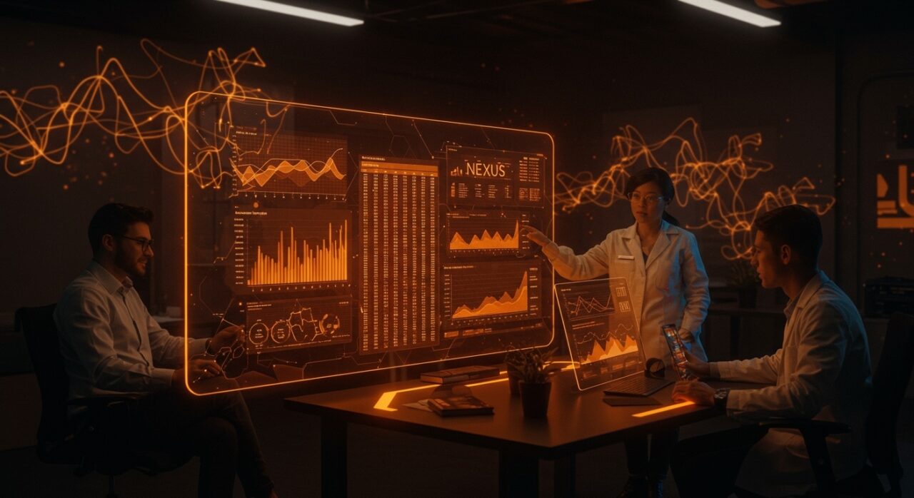 Lanzamiento del modelo de IA NEXUS para datos tabulares, mostrando análisis predictivo empresarial y automatización con tecnología avanzada.