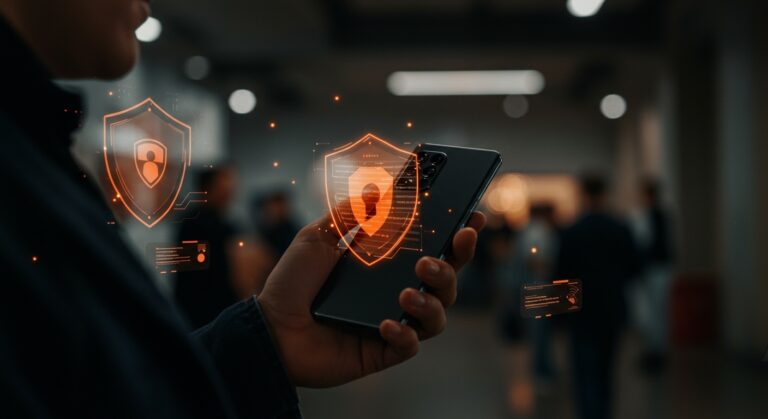 Samsung Galaxy S26 Ultra con pantalla de privacidad para founders protegiendo información sensible en espacios públicos.