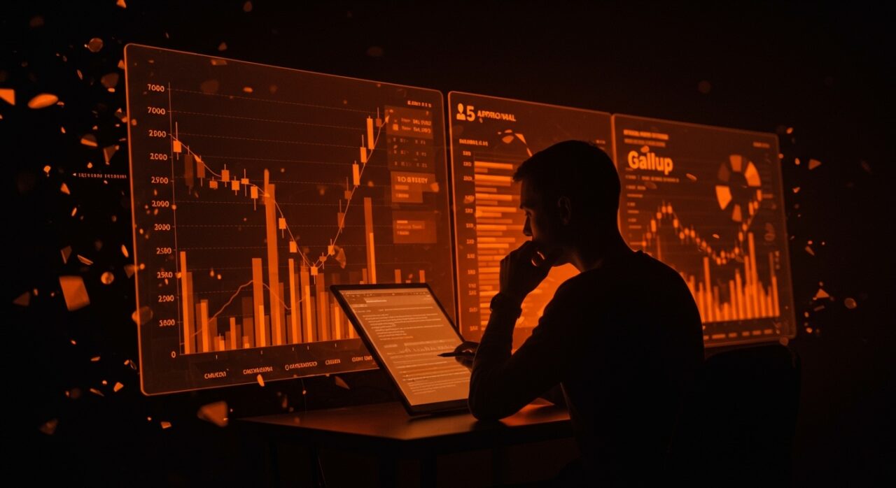 Discontinuación de la medición de aprobación presidencial por Gallup, simbolizando cambios en análisis de datos y opinión pública.