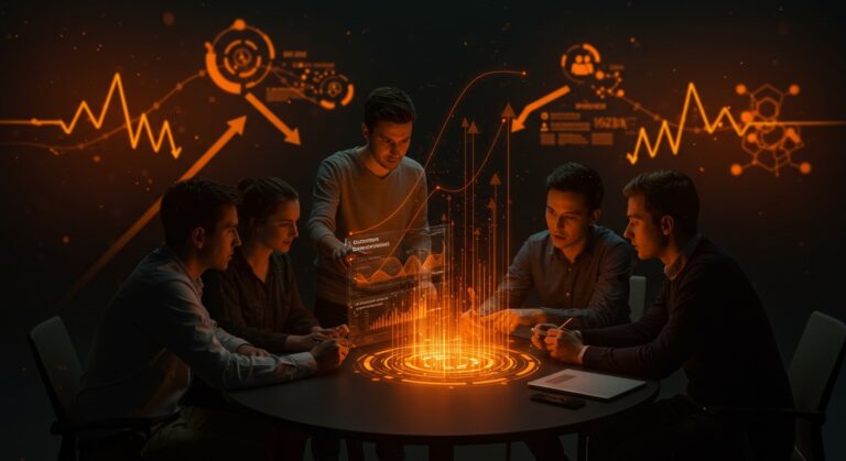 Gobernanza en startups Latinoamericanas ilustrada con emprendedores colaborando en un entorno digital avanzado, destacando la importancia de la gobernanza desde el inicio y la inversión.