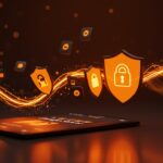 Interfaz futurista de Google Play Store con IA bloqueando apps maliciosas, destacando seguridad digital y detección avanzada de malware con inteligencia artificial aplicada.