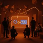 Empleados de tecnología protestando contra censura corporativa en Google por activismo anti-ICE, destacando ética tecnológica y cultura organizacional.