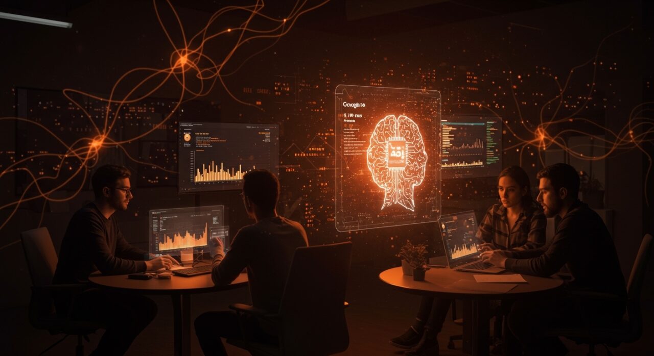 Colaboración de startups utilizando Google Gemini 3.1 Pro con representación visual de inteligencia artificial y récords en benchmarks de IA aplicada.