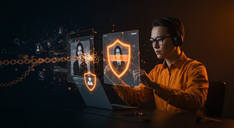 Especialista en seguridad digital usando herramientas para eliminación de imágenes explícitas no consensuadas, protección y gestión de reputación online.