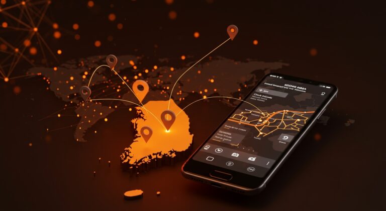Interfaz digital de Google Maps operando plenamente en Corea del Sur, ilustrando geolocalización y expansión internacional en el mercado tecnológico.