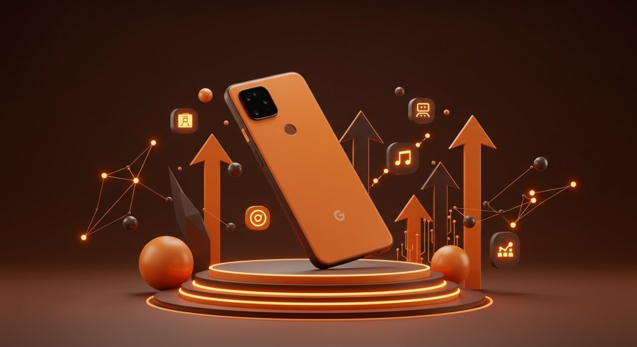 Google Pixel 10a destacado en fondo tecnológico naranja y negro, simbolizando lanzamiento accesible y tendencias para startups.