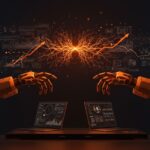 Competencia visual entre GPT-5.3-Codex y Claude Opus 4.6 en IA para código, destacando la automatización y la batalla en el mercado de software empresarial.