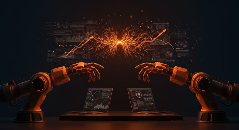 Competencia visual entre GPT-5.3-Codex y Claude Opus 4.6 en IA para código, destacando la automatización y la batalla en el mercado de software empresarial.