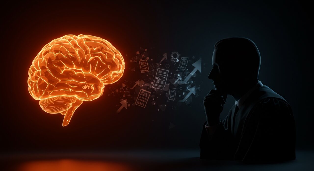 Comparación visual entre GPT-5 y jueces federales en razonamiento legal destacando la precisión del AI en legaltech.