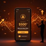 Smartphone mostrando plan premium AI-first de Grindr y fundador analizando estrategia de monetización SaaS con IA.