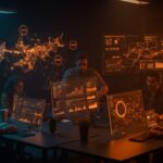 Equipo de fundadores técnicos colaborando en ingeniería de datos open source para grandes modelos y proyectos prácticos de IA en un entorno tecnológico moderno.