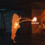 Mapa digital de Argentina resaltando la adquisición de Pulppo por Habi, simbolizando la expansión del proptech unicornio colombiano en Argentina.