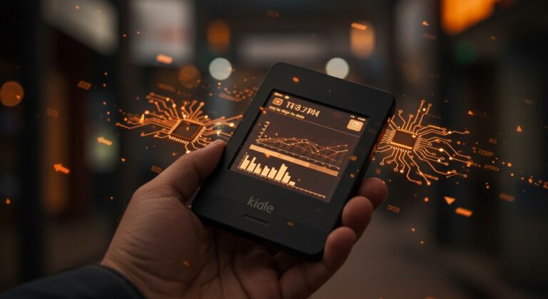 Kindle convertido en display IoT mostrando datos de transporte en tiempo real, ejemplificando hardware hacking y automatización en movilidad urbana.