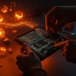 Dispositivo portátil Linux open source en proceso de ensamblaje, reflejando hardware modular y tecnología embedded para founders técnicos.