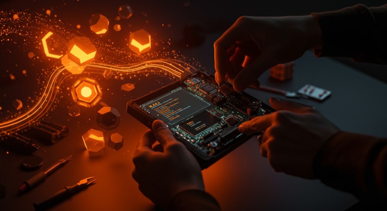 Dispositivo portátil Linux open source en proceso de ensamblaje, reflejando hardware modular y tecnología embedded para founders técnicos.