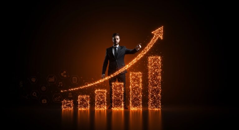 Fundador de startup de IA legal frente a gráficos digitales ascendentes representando financiación y crecimiento de Harvey AI a valuación de 11B con 190M ARR.