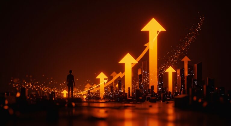 Silueta de fundador frente a una ciudad futurista que representa la escalabilidad y adquisición de Heroku bajo Salesforce en startups SaaS.