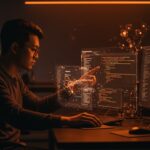 Desarrollador usando Guile Hoot para compilar Scheme a WebAssembly con garbage collection nativo, ilustrando innovación en automatización y desarrollo web.