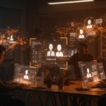 Equipo tech colaborando en tiempo real con agentes IA de Hyperchat AI que amplifican la inteligencia colectiva y escalabilidad de conversaciones.