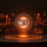 Visualización de HyperNova 60B, modelo de IA español comprimido y gratuito con elementos de computación cuántica e innovación tecnológica.