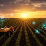 Robótica autónoma y IA aplicada en automatización agrícola mostrando detección inteligente de plantas en campo tecnológico.