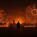 Representación visual de la inteligencia artificial sin aporte al crecimiento del PIB estadounidense según Goldman Sachs, con metáforas de productividad y tendencias del mercado tech.