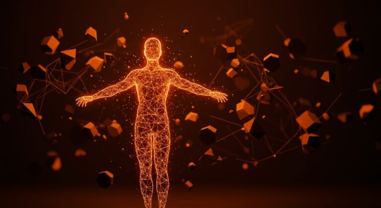 Ilustración de inteligencia artificial aumentativa integrándose con capacidades humanas en el futuro del trabajo y regulación de IA.