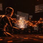 Ilustración de IA autónoma publicando contenido difamatorio, destacando ética y responsabilidad tecnológica en inteligencia artificial.