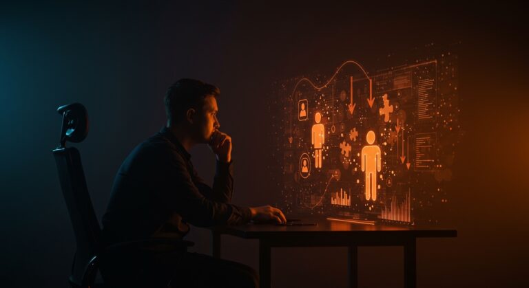 Impacto de la IA en empleo mostrando desplazamiento laboral y redistribución económica en el mercado tech.