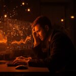 Profesional bajo estrés laboral debido a la inteligencia artificial, ilustrando aumento de carga laboral y burnout tecnológico en startups.