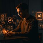 Founder tecnológico mejorando su productividad con inteligencia artificial y automatización en startups tecnológicas.