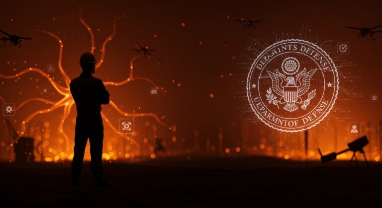 Representación editorial de Anthropic rechazando el uso militar de inteligencia artificial frente al Departamento de Defensa de USA, simbolizando el dilema ético en tecnología y regulación IA.