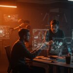 CEOs tech explicando cómo la inteligencia artificial automatiza tareas repetitivas sin eliminar roles humanos en startups.