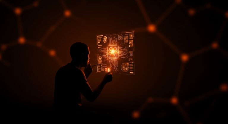 Figura de founder reflexionando sobre inteligencia artificial y creatividad, mostrando la lucha entre originalidad y desarrollo asistido por IA en proyectos tecnológicos.