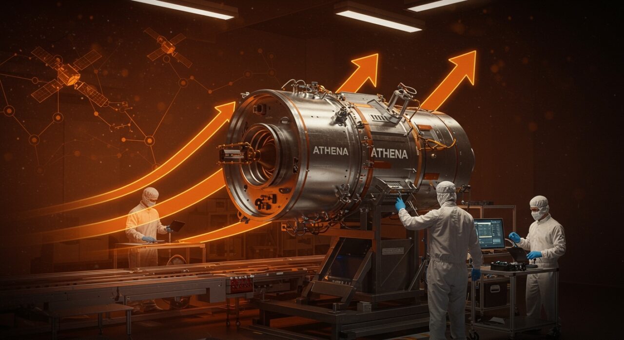 Propulsor eléctrico ATHENA de IENAI Space, startup española innovadora en tecnología espacial y movilidad satelital.