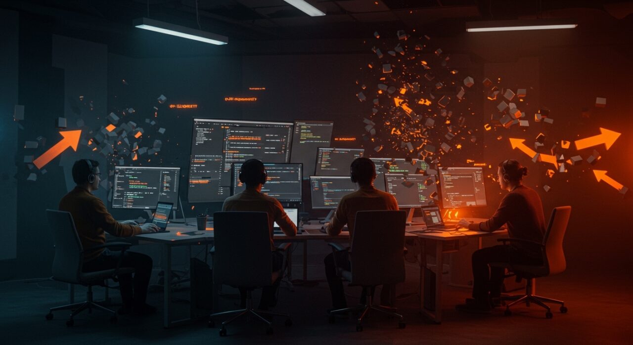 Equipo de startup tech enfrentando un incidente en GitHub con degradación del servicio y estrategias de contingencia.