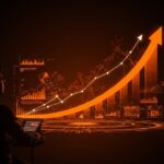 Emprendedor frente a un horizonte digital con símbolos de tecnología deep tech y crecimiento, representando las nuevas regulaciones y el funding en startups deep tech en India.