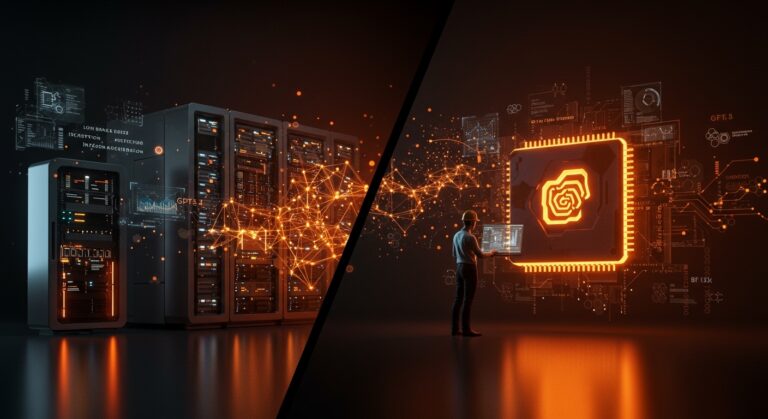 Comparación visual de estrategias para inferencia rápida en LLMs mostrando chips Cerebras y optimización por bajo batch size en un entorno tecnológico.