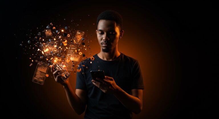 Diseñador reflexionando sobre la innovación tecnológica y experiencia de usuario en smartphones con enfoque en product market fit.