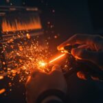 Manos de gamer con controlador futurista mostrando la optimización del input lag gaming y latencia en tecnología de videojuegos.