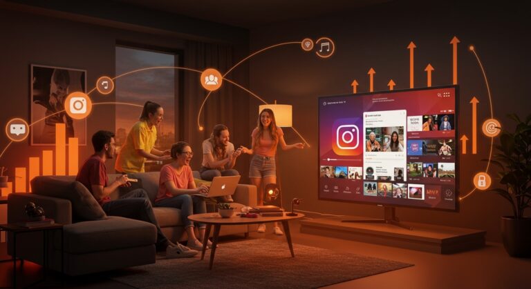 Interfaz de Instagram Reels en Google TV mostrando la competencia en streaming de video para creadores digitales en el ecosistema de apps de TV conectada.
