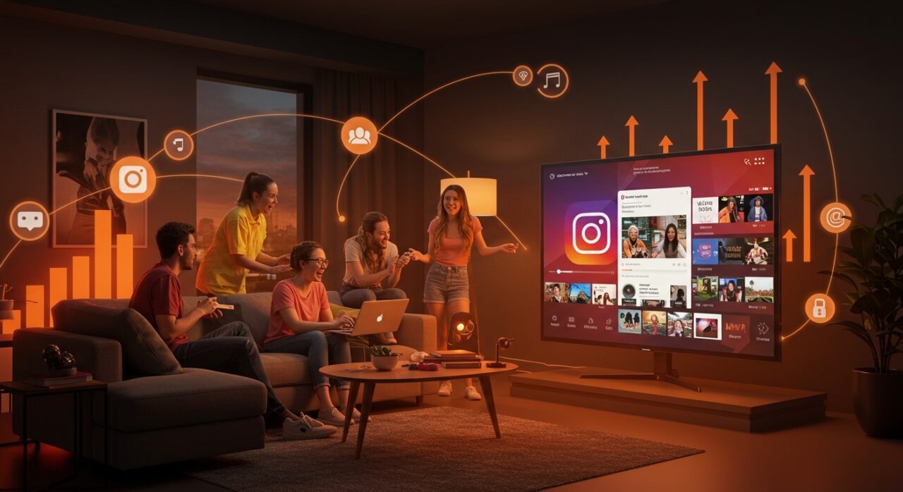 Interfaz de Instagram Reels en Google TV mostrando la competencia en streaming de video para creadores digitales en el ecosistema de apps de TV conectada.