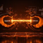 Ilustración de inversión en IA mostrando apoyo simultáneo de venture capital a OpenAI y Anthropic en ecosistema startup.