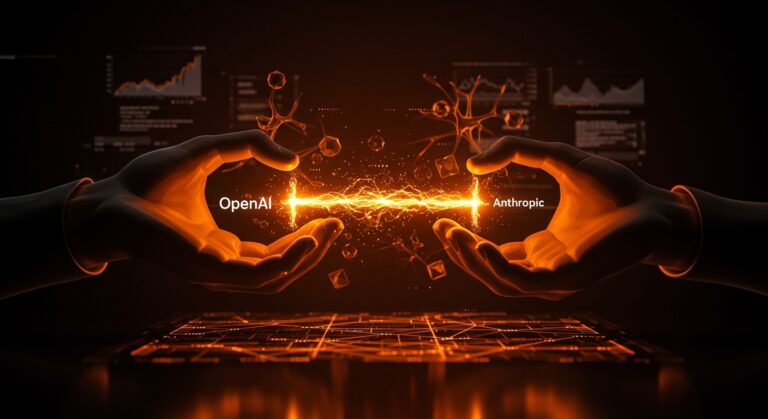 Ilustración de inversión en IA mostrando apoyo simultáneo de venture capital a OpenAI y Anthropic en ecosistema startup.