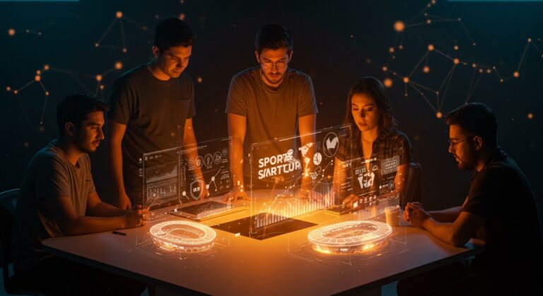 Colaboración de founders de startups deportivas y de entretenimiento en Chile con gráfica de inversión en capital de riesgo destacando US$320M en 2025.