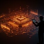 Chip de computación cuántica de IonQ representando su estrategia de crecimiento y adquisición de SkyWater en el mercado tecnológico.