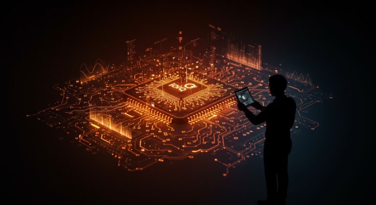 Chip de computación cuántica de IonQ representando su estrategia de crecimiento y adquisición de SkyWater en el mercado tecnológico.