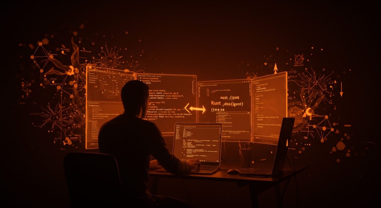 Migración segura de código de C++ a Rust asistida por IA en desarrollo de Ladybird Browser mostrando programación eficiente y memoria segura.