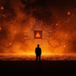 Líder de seguridad IA reflexionando sobre riesgos y ética tecnológica en inteligencia artificial, con símbolos abstractos de amenazas y advertencias en un entorno digital.