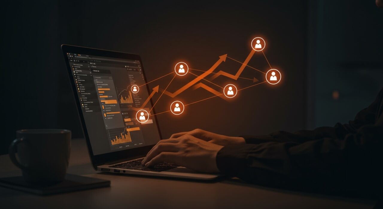 Aplicación de notas en tiempo real colaborativa desarrollada en JavaScript vanilla mostrando crecimiento SaaS y colaboración en vivo.